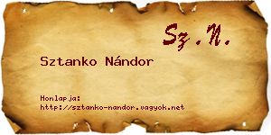 Sztanko Nándor névjegykártya